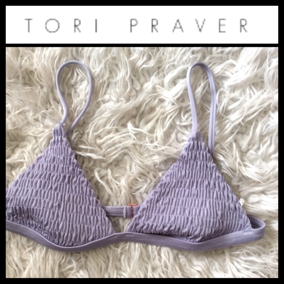 NWOT Tori Praver Jagger Smocked Triangle Bikini Top - Picture 2 of 5
